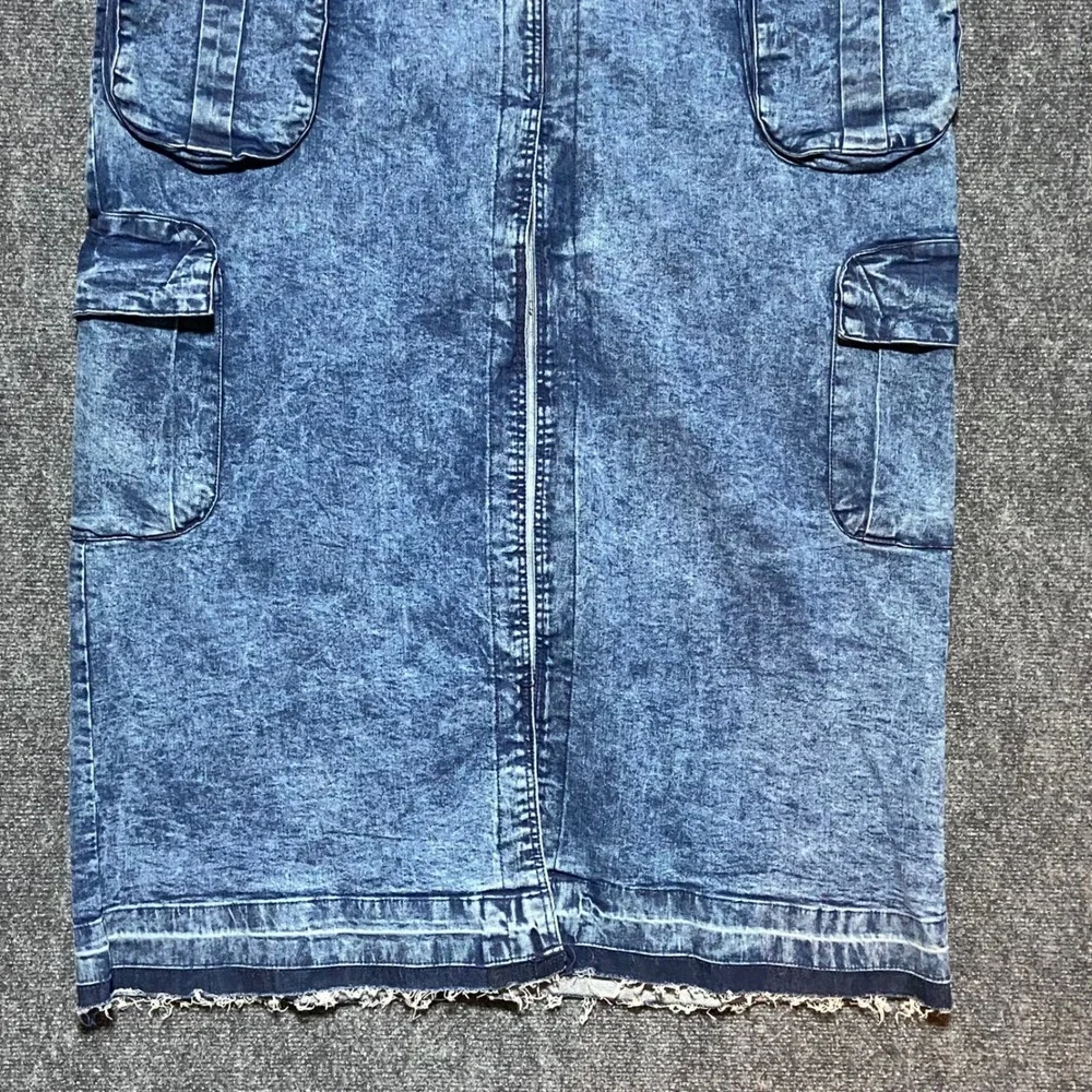 Spoon Jeans Acid Wash Denim Maxi Cargo Skirt 3XL (20)‎ Front Slit Y2K 90s NWT